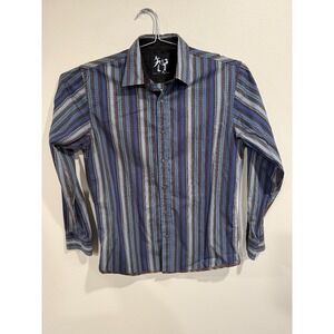 Age Of Wisdom Etro Shirt Men's Large Blue Striped Cotton Long Sleeve Button-Up